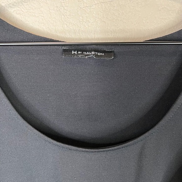 H by Halston Black Jet Set Jersey Dress Sleeveless with Draped Chiffon Overlay - Picture 5 of 13